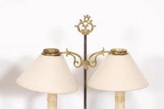 French 19th Century Brass Candlestick Lamps with Scrolling Arms a Wired Pair - 3592650