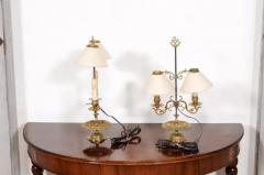French 19th Century Brass Candlestick Lamps with Scrolling Arms a Wired Pair - 3592657