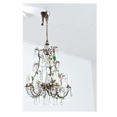 French 19th Century Brass Chandelier with Clear Green Crystals - 4642986