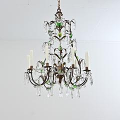 French 19th Century Brass Chandelier with Clear Green Crystals - 4642998