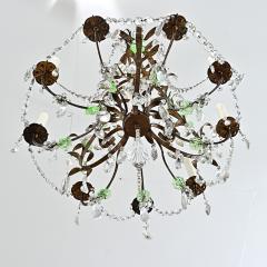 French 19th Century Brass Chandelier with Clear Green Crystals - 4643006