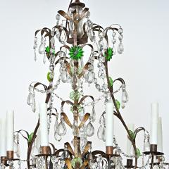 French 19th Century Brass Chandelier with Clear Green Crystals - 4643043