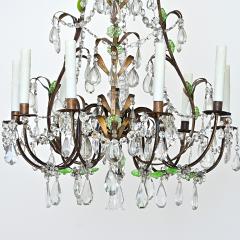 French 19th Century Brass Chandelier with Clear Green Crystals - 4643053