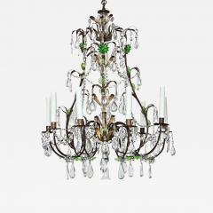 French 19th Century Brass Chandelier with Clear Green Crystals - 4702487