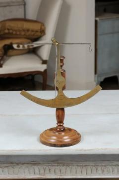 French 19th Century Brass Fabric Scale on Wooden Base Signed Robert A Vienne - 3432756