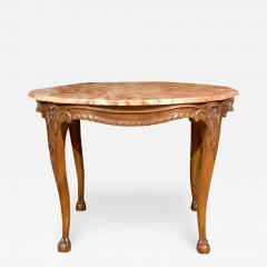 French 19th Century Carved Walnut Center Table with Original Variegated Marble - 3435357