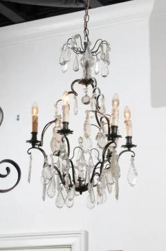French 19th Century Crystal Six Light Chandelier with Iron Armature and Obelisk - 3424207