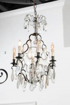 French 19th Century Crystal Six Light Chandelier with Iron Armature and Obelisk - 3424216