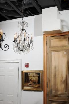 French 19th Century Crystal Six Light Chandelier with Iron Armature and Obelisk - 3424217