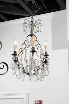 French 19th Century Crystal Six Light Chandelier with Iron Armature and Obelisk - 3424316