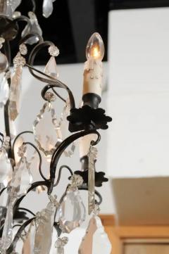 French 19th Century Crystal Six Light Chandelier with Iron Armature and Obelisk - 3424328