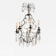 French 19th Century Crystal Six Light Chandelier with Iron Armature and Obelisk - 3435405