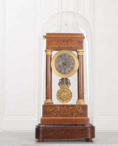 French 19th Century Empire Style Marquetry Satinwood and Bronze Portico Clock - 919277