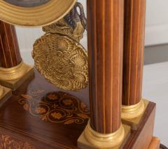 French 19th Century Empire Style Marquetry Satinwood and Bronze Portico Clock - 919287