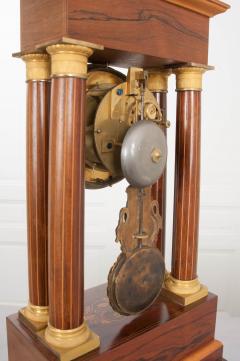 French 19th Century Empire Style Marquetry Satinwood and Bronze Portico Clock - 919289