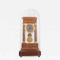 French 19th Century Empire Style Marquetry Satinwood and Bronze Portico Clock - 919963