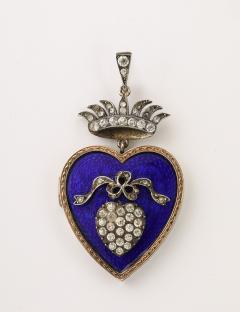 French 19th Century Enamel Heart Locket with French Paste Stones - 4360477