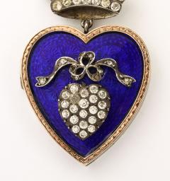French 19th Century Enamel Heart Locket with French Paste Stones - 4360478