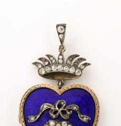 French 19th Century Enamel Heart Locket with French Paste Stones - 4360479