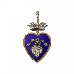 French 19th Century Enamel Heart Locket with French Paste Stones - 4361213