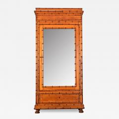 French 19th Century Faux Bamboo Pine Mirror Armoire - 4248728