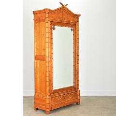 French 19th Century Faux Bamboo Pine Mirror Armoire - 4215762