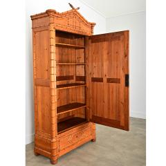 French 19th Century Faux Bamboo Pine Mirror Armoire - 4215765