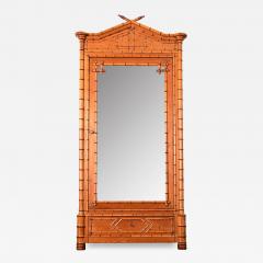 French 19th Century Faux Bamboo Pine Mirror Armoire - 4248729