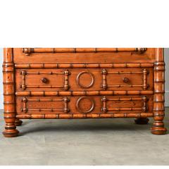 French 19th Century Faux Bamboo Pine Mirror Door Armoire - 4798132
