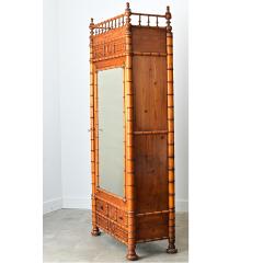 French 19th Century Faux Bamboo Pine Mirror Door Armoire - 4798139