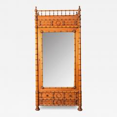 French 19th Century Faux Bamboo Pine Mirror Door Armoire - 4801153