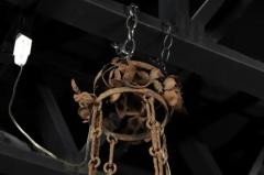 French 19th Century Four Light Iron Ring Chandelier with Flowers and Vines - 3432794