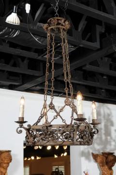 French 19th Century Four Light Iron Ring Chandelier with Flowers and Vines - 3432812