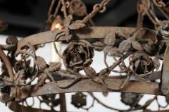 French 19th Century Four Light Iron Ring Chandelier with Flowers and Vines - 3432814