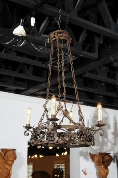 French 19th Century Four Light Iron Ring Chandelier with Flowers and Vines - 3432824