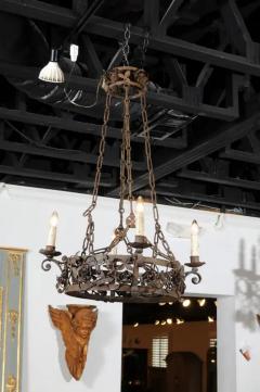 French 19th Century Four Light Iron Ring Chandelier with Flowers and Vines - 3432961