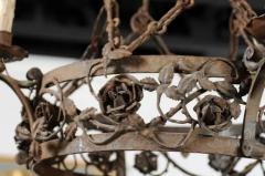 French 19th Century Four Light Iron Ring Chandelier with Flowers and Vines - 3432973