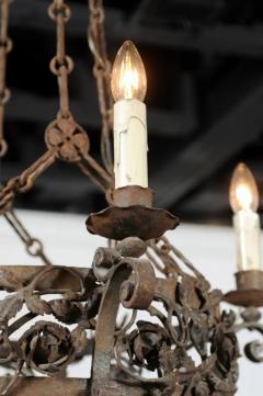 French 19th Century Four Light Iron Ring Chandelier with Flowers and Vines - 3433124