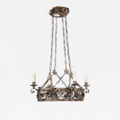 French 19th Century Four Light Iron Ring Chandelier with Flowers and Vines - 3435450