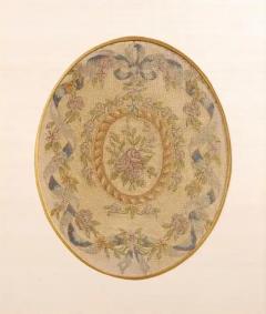 French 19th Century Framed Aubusson Oval Floral Tapestry in Giltwood Frame - 3430465