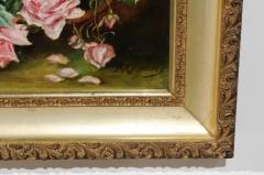 French 19th Century Framed Floral Oil on Canvas Painting Depicting Roses - 3426852