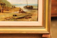 French 19th Century Framed Oil On Panel Painting Depicting a Village by the Sea - 3558475