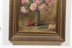 French 19th Century Framed Oil on Canvas Still Life Painting with Pink Bouquet - 3422467