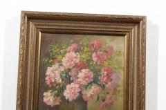 French 19th Century Framed Oil on Canvas Still Life Painting with Pink Bouquet - 3422473