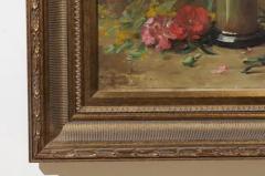French 19th Century Framed Oil on Canvas Still Life Painting with Pink Bouquet - 3422574