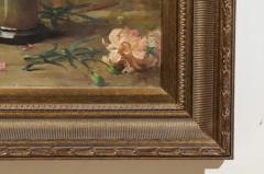 French 19th Century Framed Oil on Canvas Still Life Painting with Pink Bouquet - 3422576