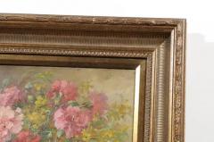 French 19th Century Framed Oil on Canvas Still Life Painting with Pink Bouquet - 3422586