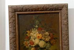 French 19th Century Framed Still life Floral Painting with Dog and Rabbit Motifs - 3420241