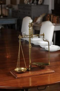 French 19th Century Freestanding Brass Tea Scale Mounted on Wooden Base - 3426902