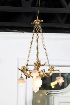 French 19th Century Gilt Metal Chandelier with Three Cherubs Holding the Lights - 3426966